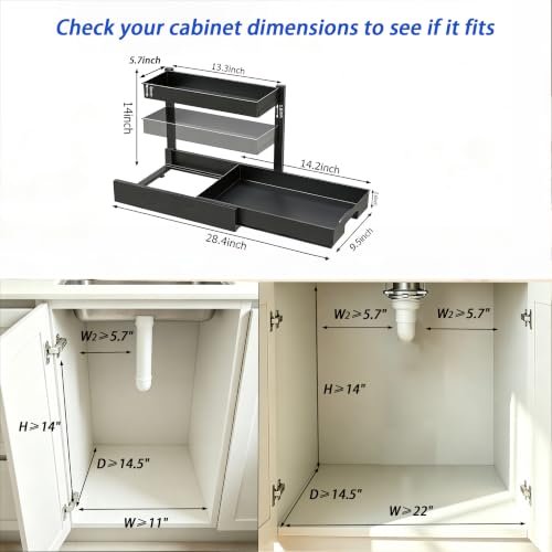2 Pack Under Sink Organizer, L-Shaped 2 Tier Pull Out - Image 3