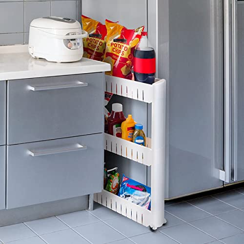 Lavish Home 3 Tier Shelf Rolling Cart, White, 19.5” x 5” x 28” - Image 8