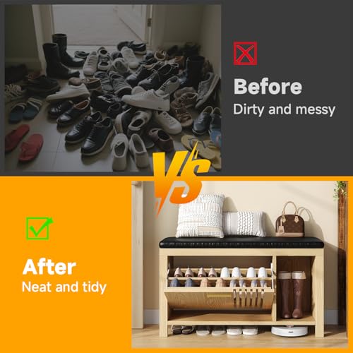 UNIQUITE 40" Shoe Storage Bench with Flip Drawers & Padded - Image 5