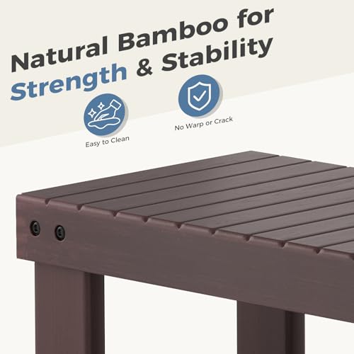 DUMOS Wooden Shoe Rack Bench with Storage, 3-Tier Bamboo - Image 6