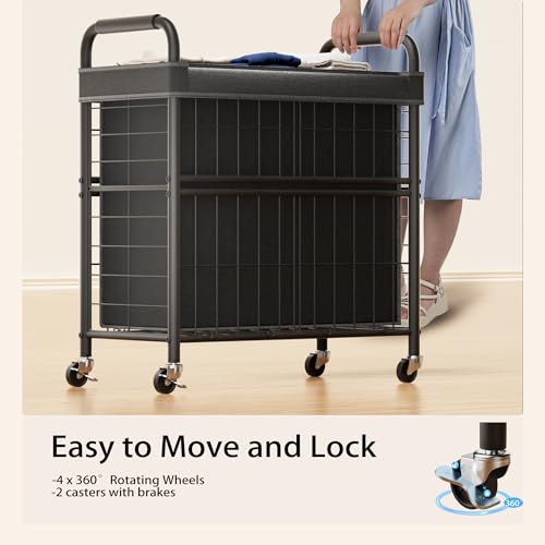 145L Rolling laundry Sorter Hamper Basket 3 Section with Wheels - Image 5