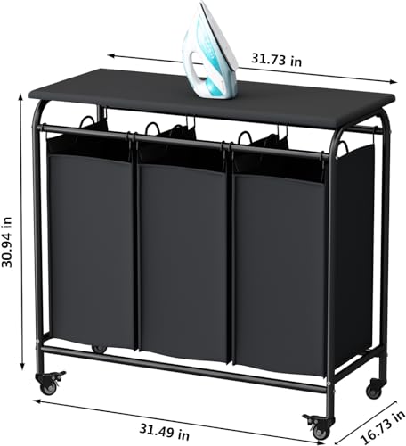 3 Bags Laundry Basket Sorter, Black 135L Laundry Hamper - Image 4