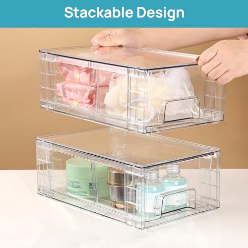Vtopmart 4 Pack Stackable Clear Drawer with Dividers - Image 7