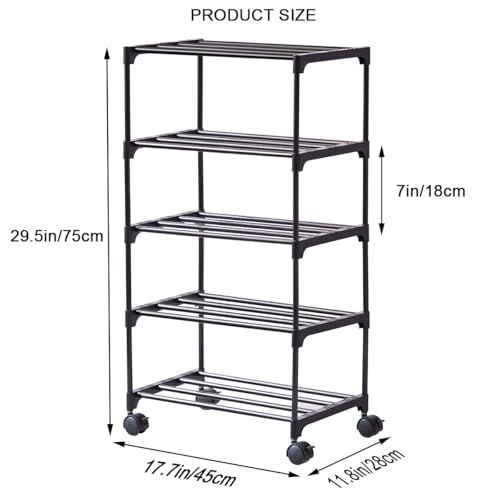 5-Tier Small Shoe Rack with Wheels, Slide-Out Metal Shoe - Image 4