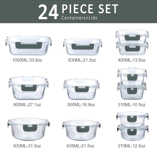 M MCIRCO 24 Piece Glass Food Storage Containers with Lids,Gray - Image 3
