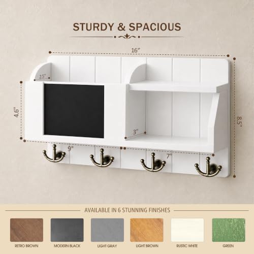 Key Holder Wall Mount with Mail Organizer for Entryway, White - Image 3