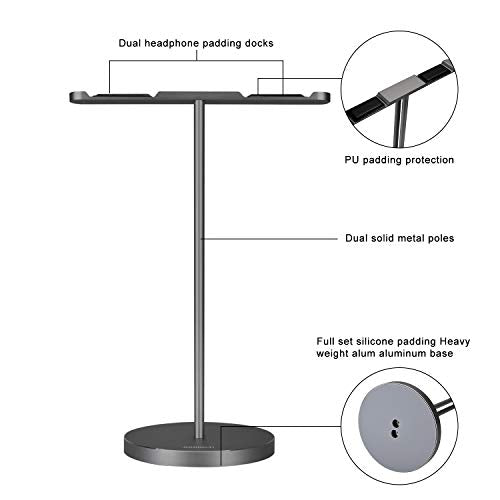 Dual Aluminum Headphones Stand Holder, Showcase Multi - Image 6