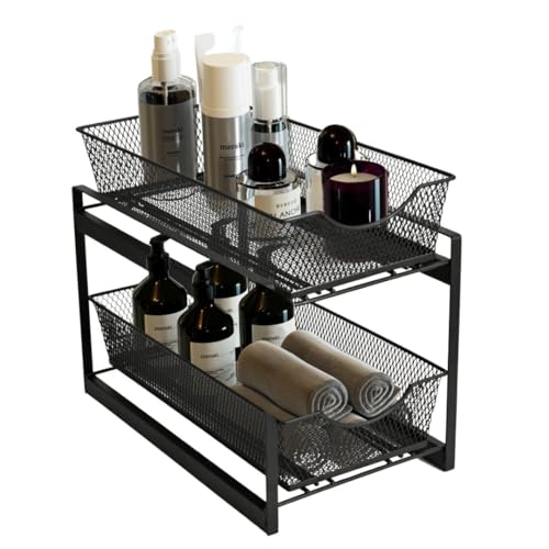 IBERG 2 Tier Bathroom Organizer Under Sink with Pull | Under Sink Stor - Image 2