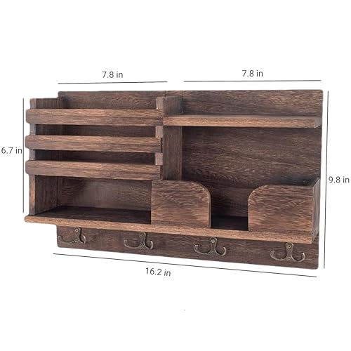 Key Holder Wall Mount, Wooden Organizer Wall Mount with 4 - Image 4