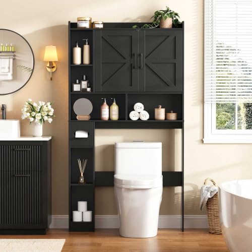 Vabches Over The Toilet Storage Cabinet with 2 Barn Doors, Black - Image 2