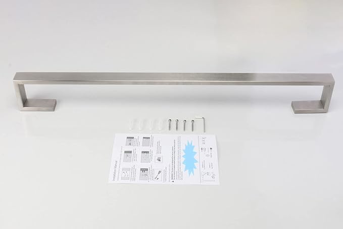 TocTen Bath Towel Rack - Square Base Thicken SUS304 Stainless Steel Towel Bar for Bathroom, Bathroom Bar Accessories Towel Rod Heavy Duty Wall Mounted Towel Holder (Brushed Nickel, 33 Inch)