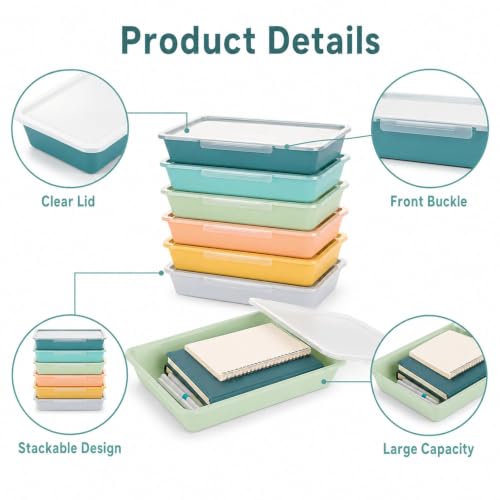 12 Pcs Letter Size Flat Storage Tray with Latching Lid (Morandi) - Image 4