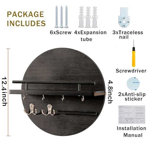 Key Holder Wall Mount with Shelf and Hooks, Mail Organizer - Image 3