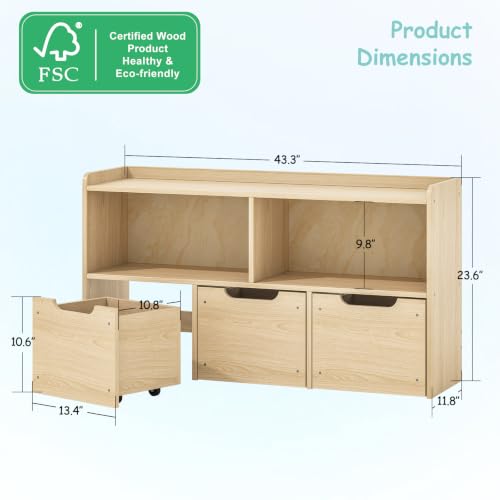 Solid Wood Kids Toy Storage Organizer with 3 Drawers & 2 Cubes - Image 3