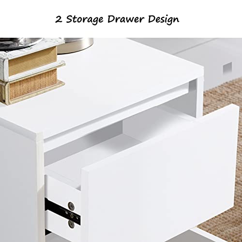 White Bedside Table Modern Simple Nightstand with 2 Storage - Image 6