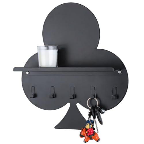 Gurfuy Key Holder for Wall with Shelf - Black Clubs Metal - Image 2