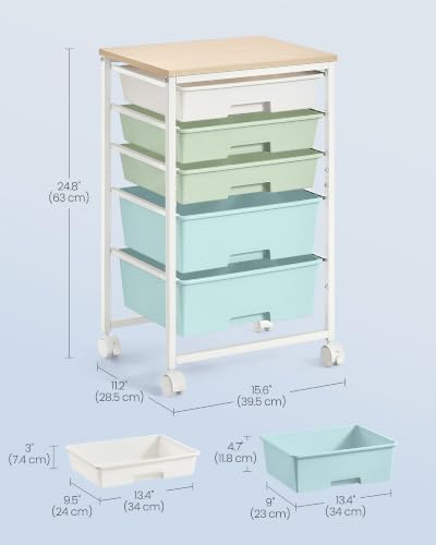 VASAGLE Rolling Cart with Drawers,5 Drawers Storage Cart - Image 4