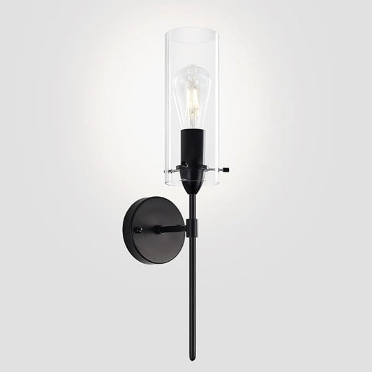 Black Wall Sconces 1-Light, Modern Wall Sconce with Clear Glass Shade, Hardwired Wall Mount Light Fixtures for Living Room Bathroom, Bedroom, Hallway