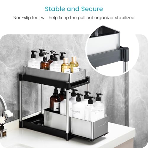 Home Zone Living 2-Tier Stainless Steel Cabinet Pull Out - Image 7
