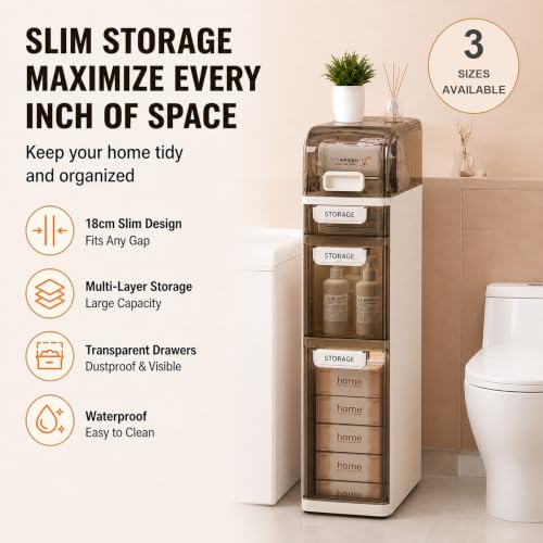 Slim Bathroom Storage Cabinet with Drawers, Narrow R | All Products - Image 4