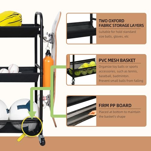 STORAGE MANIAC Basketball Rack 3-Shelf Training Stand with Wheels - Image 7