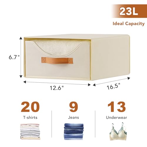 4 Pcs Pull-Out Stackable Storage Drawers for Closet, Beige - Image 4