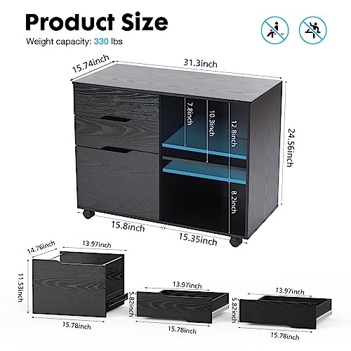 OLIXIS 3 Drawer Lateral File Cabinet, Rolling Printer - Image 4