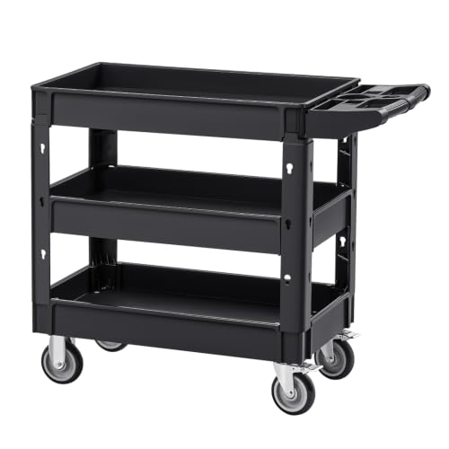 3-Shelf Utility Service Cart, 550 lb Capacity with 360° Swivel - Image 2