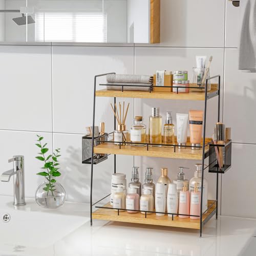 Wood 3 Tier Bathroom Counter Organizer with Side Baskets Fits - Image 6