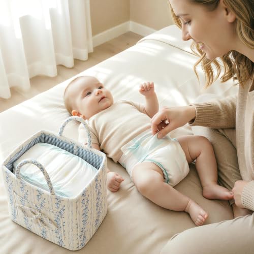 Quilted Fabric Car Storage Basket with Handles & Pocket - Image 3