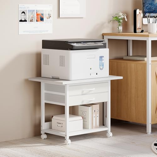 Large Printer Stand with Storage Fabric Drawer Under Desk - Image 3
