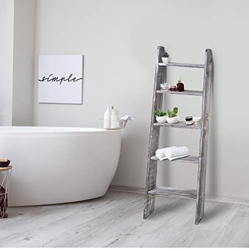 Rustic 5-Tier Wall-Leaning Wood Loadder Towel Racks - Image 3