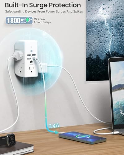 Mifaso Outlet Extender with Shelf and Night Light, 1800J Surge - Image 7