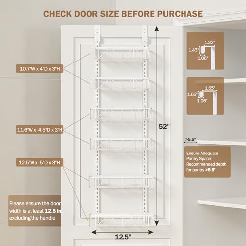 Delamu White Narrow 6-Tier Over the Door Pantry Organizer - Image 3