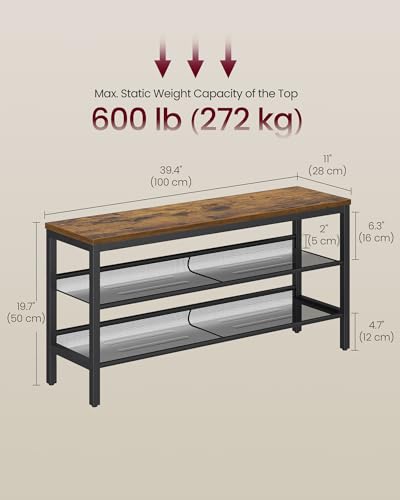 VASAGLE 3 Tier Shoe Rack Bench, One Piece Shelves - Image 3