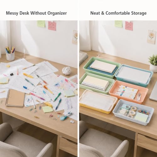 12 Pcs Letter Size Flat Storage Tray with Latching Lid (Morandi) - Image 5