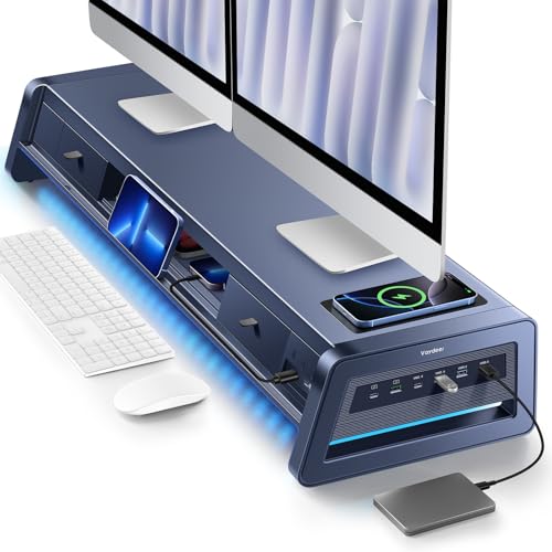 Vaydeer All-in-One Dual Monitor Stand Riser with 2 Drawers, 8USB - Image 2