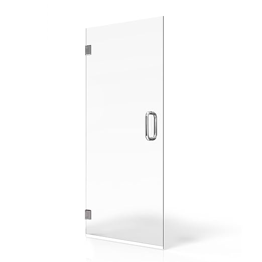 Fab Glass and Mirror Frameless Shower Door - 3/8" SGCC Tempered Safety Glass with SmartGuard Coating - Single Hinged Design - 28" x 80" Chrome Finish
