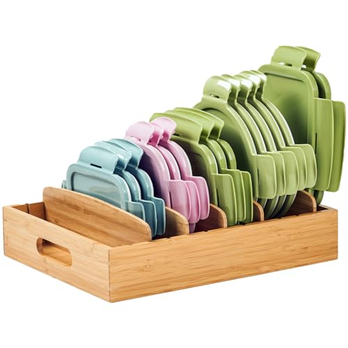 Umilife Large Bamboo Food Container Lid Organizer for Kitchen - Image 2