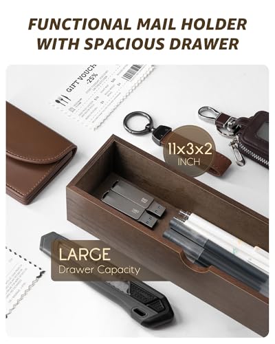 Mail Organizer Wall Mount with Hooks for Entryway, Retro Brown - Image 7