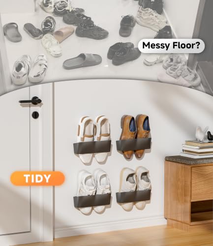 6Pack Wall Mounted Shoe Rack, Adhesive & Drill Mount - Black - Image 4