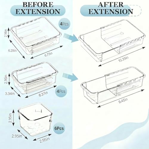 14 Pcs Expandable Clear Drawer Organizers, 3-Size - Image 3