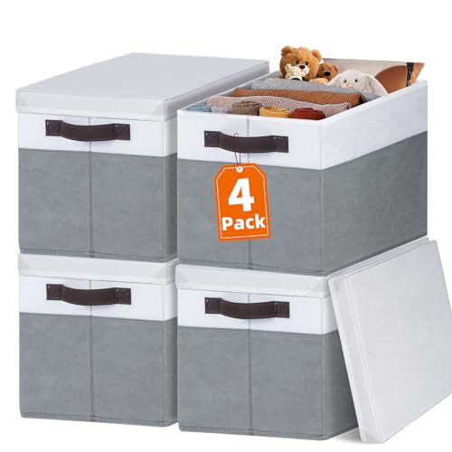 Large Closet Storage Baskets Bins with Lids 4 Pack | Home Organization - Image 2