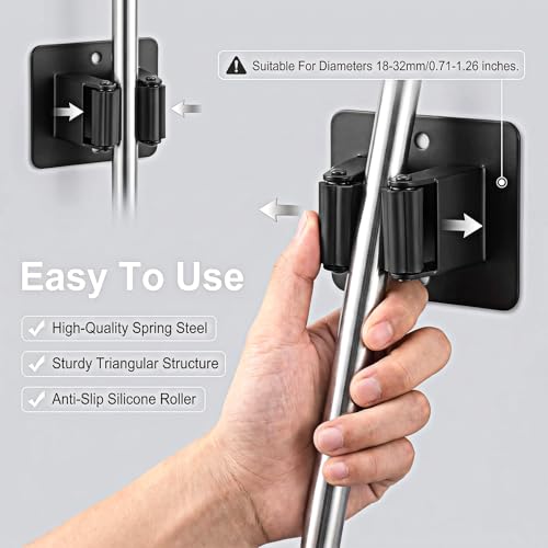 24Pcs Mop and Broom Holder Wall Mount with Screws Matte Black - Image 4