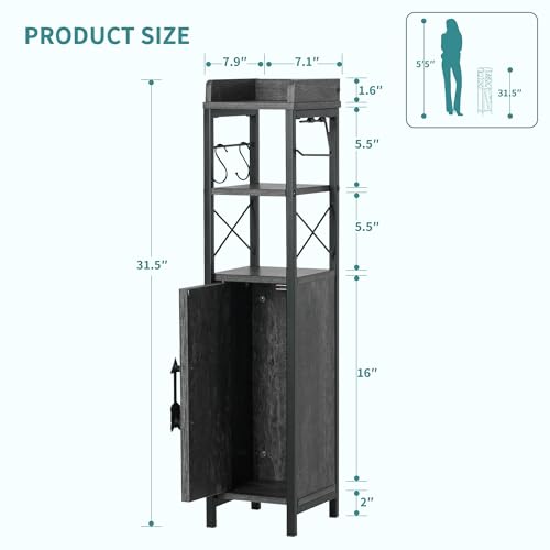 VECELO Small Bathroom Storage Cabinet, Slim Toilet Paper - Image 3