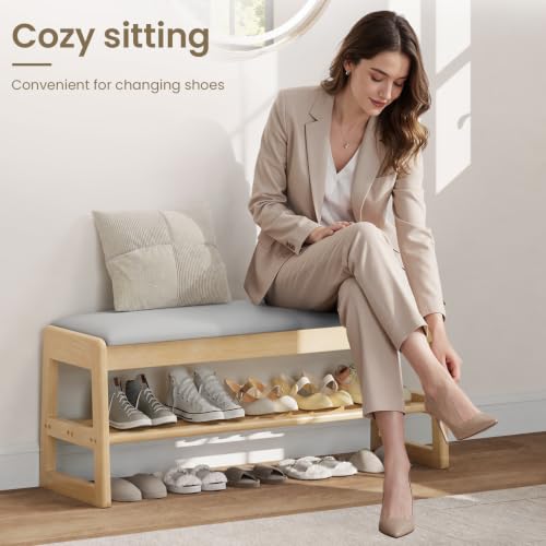 Solid Wood Shoe Rack Bench Entryway 2‑Tier with Hidden - Image 4