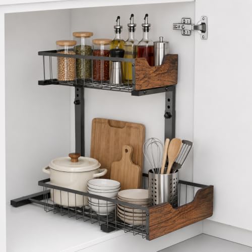 Pull Out Cabinet Shelf 2 Tier Metal Under Sink Organier - Image 2