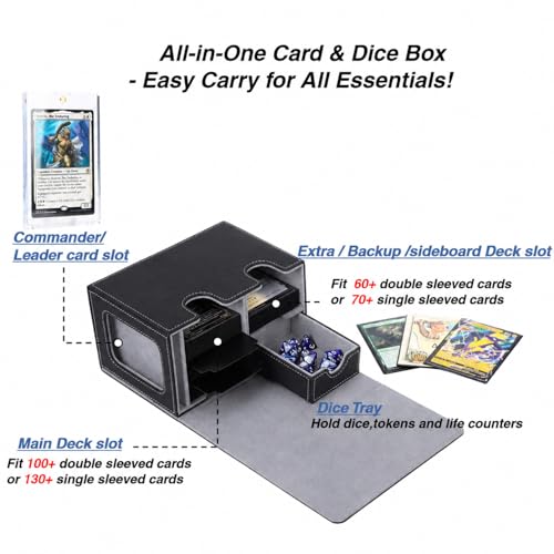 MTG Deck Box for Commander Display with Dice Tray (Black＆Grey) - Image 4