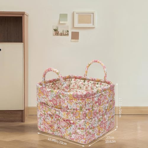 Quilted Fabric Storage Baskets with Handles, Boho Floral - Image 4
