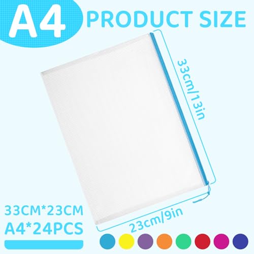 24pcs Mesh Zipper Pouch File Bags Puzzle Storage Bags, A4 - Image 3